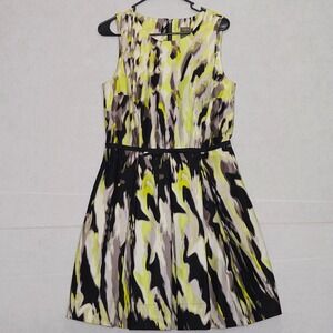 Taylor Lime Green Black Abstract Print Sleeveless Fit Flare Dress Size 10